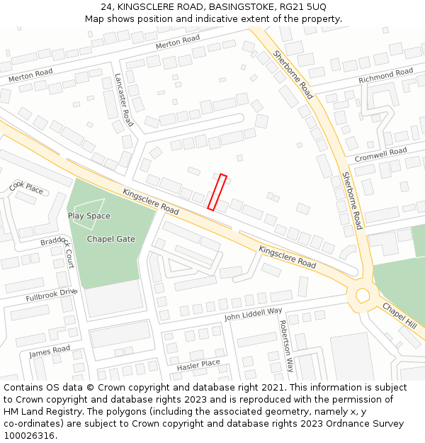 24, KINGSCLERE ROAD, BASINGSTOKE, RG21 5UQ: Location map and indicative extent of plot