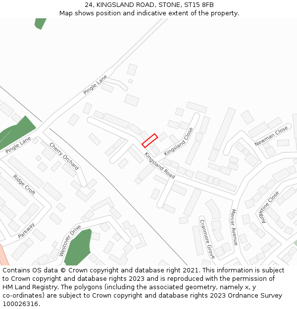 24, KINGSLAND ROAD, STONE, ST15 8FB: Location map and indicative extent of plot