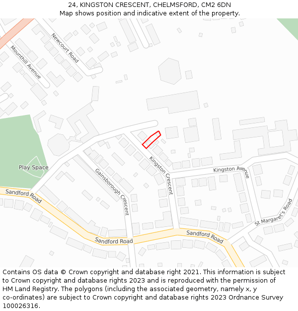 24, KINGSTON CRESCENT, CHELMSFORD, CM2 6DN: Location map and indicative extent of plot
