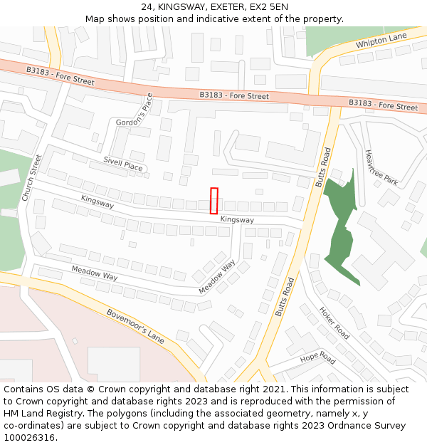 24, KINGSWAY, EXETER, EX2 5EN: Location map and indicative extent of plot