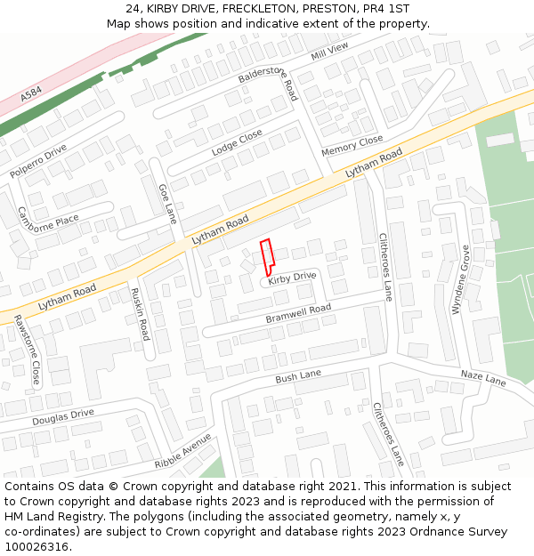 24, KIRBY DRIVE, FRECKLETON, PRESTON, PR4 1ST: Location map and indicative extent of plot
