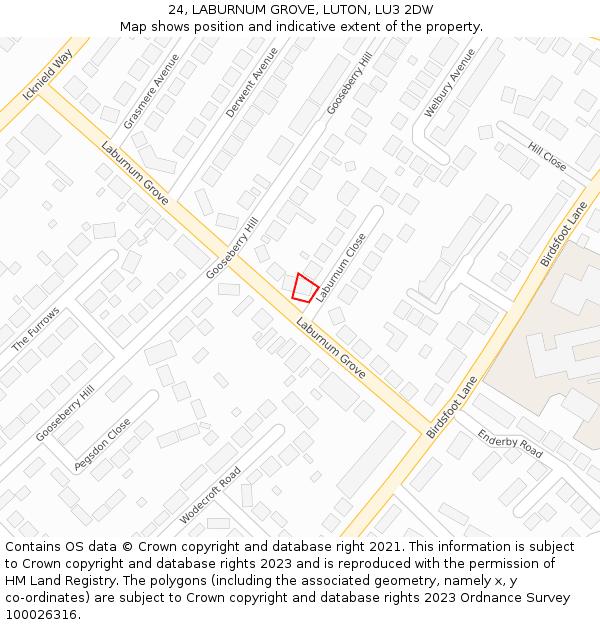 24, LABURNUM GROVE, LUTON, LU3 2DW: Location map and indicative extent of plot