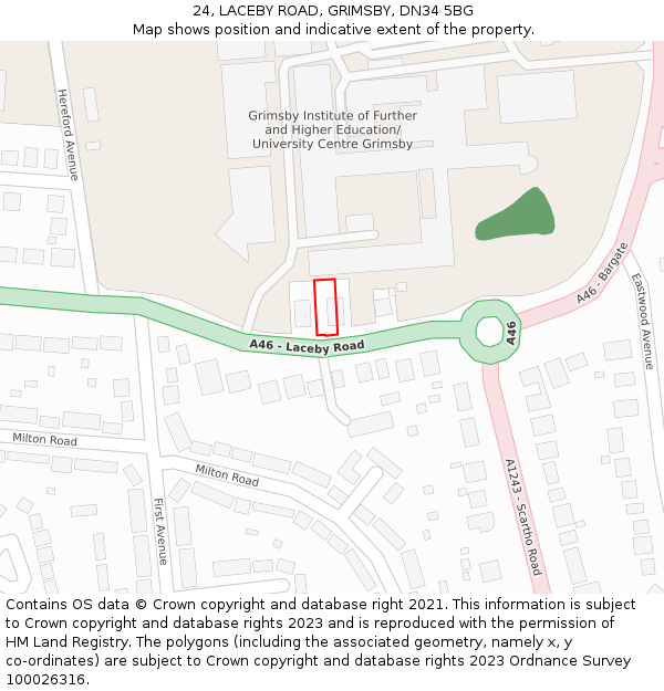 24, LACEBY ROAD, GRIMSBY, DN34 5BG: Location map and indicative extent of plot