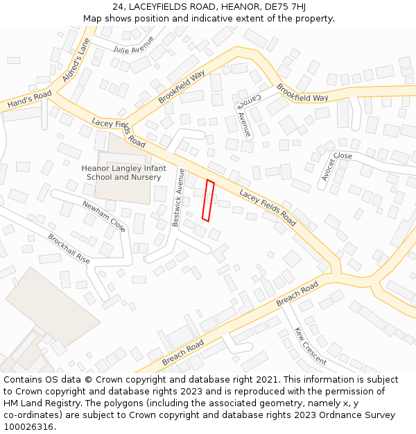 24, LACEYFIELDS ROAD, HEANOR, DE75 7HJ: Location map and indicative extent of plot