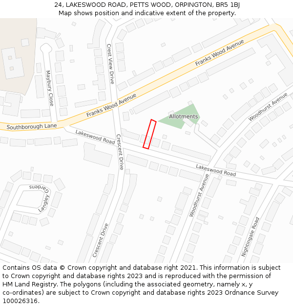 24, LAKESWOOD ROAD, PETTS WOOD, ORPINGTON, BR5 1BJ: Location map and indicative extent of plot