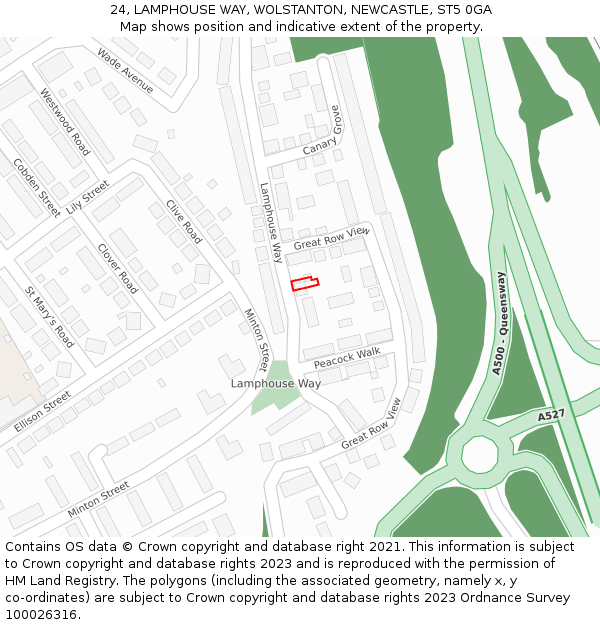 24, LAMPHOUSE WAY, WOLSTANTON, NEWCASTLE, ST5 0GA: Location map and indicative extent of plot