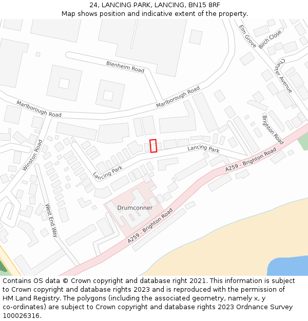 24, LANCING PARK, LANCING, BN15 8RF: Location map and indicative extent of plot