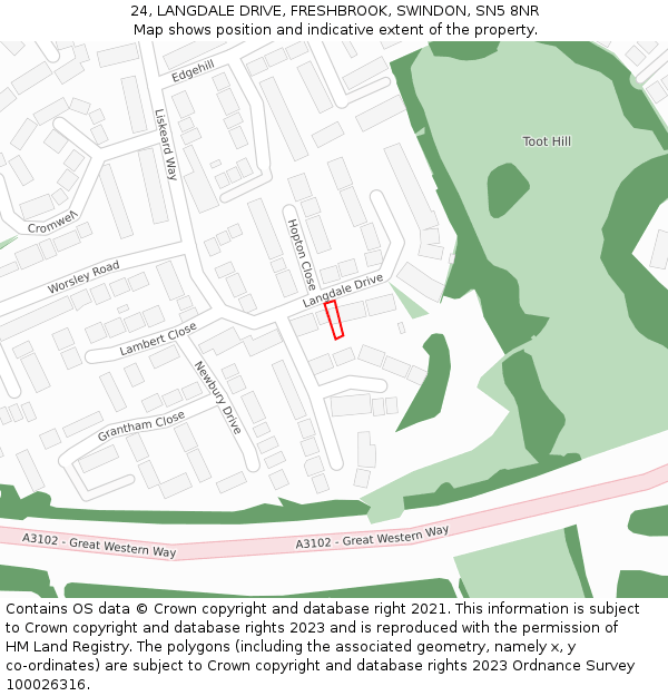 24, LANGDALE DRIVE, FRESHBROOK, SWINDON, SN5 8NR: Location map and indicative extent of plot
