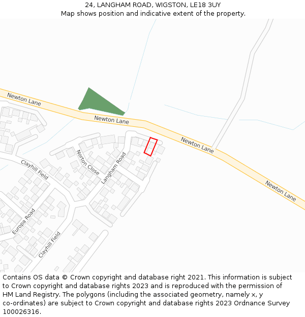 24, LANGHAM ROAD, WIGSTON, LE18 3UY: Location map and indicative extent of plot