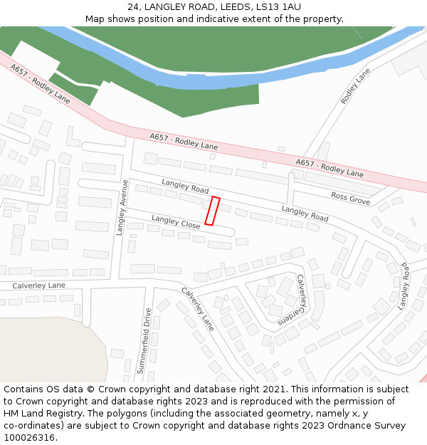 24, LANGLEY ROAD, LEEDS, LS13 1AU: Location map and indicative extent of plot
