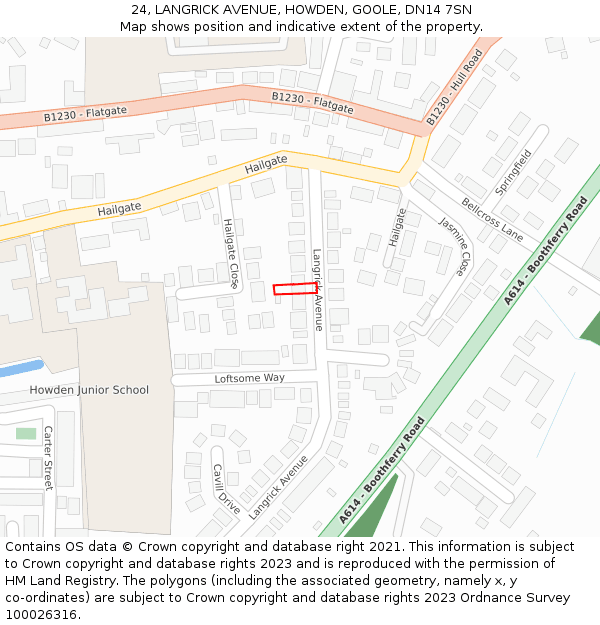 24, LANGRICK AVENUE, HOWDEN, GOOLE, DN14 7SN: Location map and indicative extent of plot