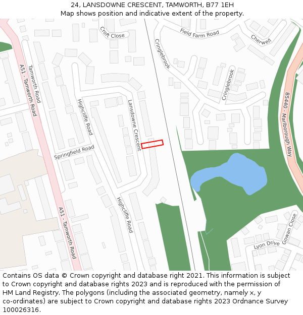 24, LANSDOWNE CRESCENT, TAMWORTH, B77 1EH: Location map and indicative extent of plot