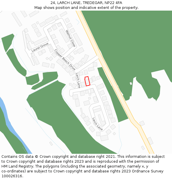 24, LARCH LANE, TREDEGAR, NP22 4FA: Location map and indicative extent of plot