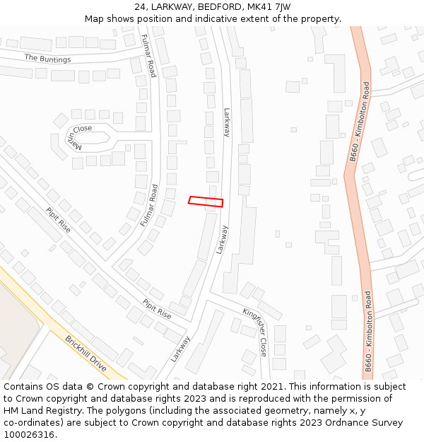 24, LARKWAY, BEDFORD, MK41 7JW: Location map and indicative extent of plot