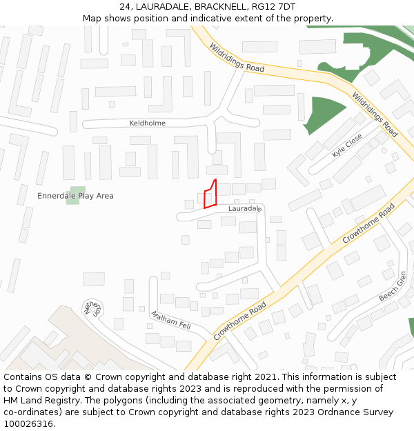 24, LAURADALE, BRACKNELL, RG12 7DT: Location map and indicative extent of plot