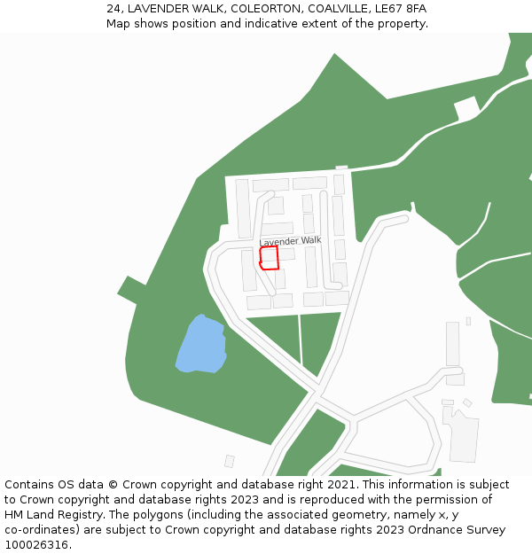 24, LAVENDER WALK, COLEORTON, COALVILLE, LE67 8FA: Location map and indicative extent of plot