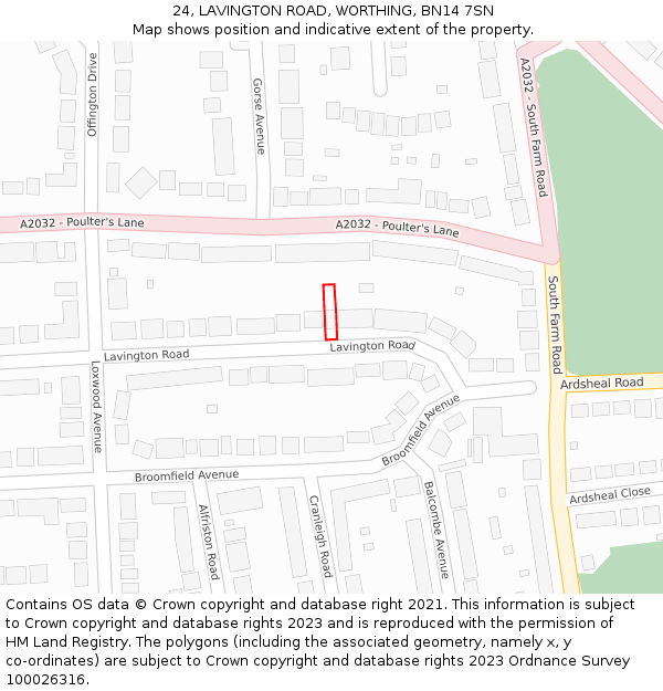 24, LAVINGTON ROAD, WORTHING, BN14 7SN: Location map and indicative extent of plot