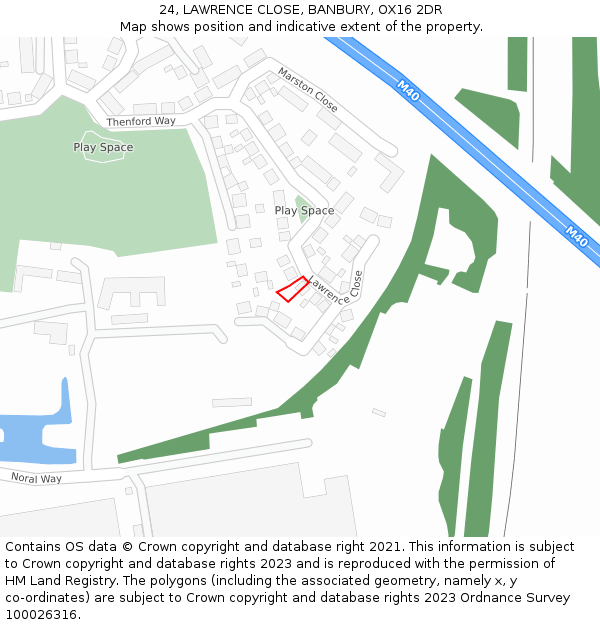 24, LAWRENCE CLOSE, BANBURY, OX16 2DR: Location map and indicative extent of plot