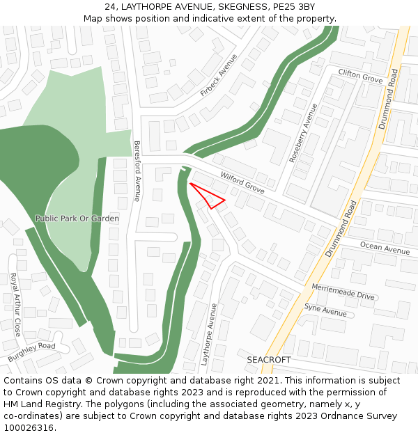 24, LAYTHORPE AVENUE, SKEGNESS, PE25 3BY: Location map and indicative extent of plot