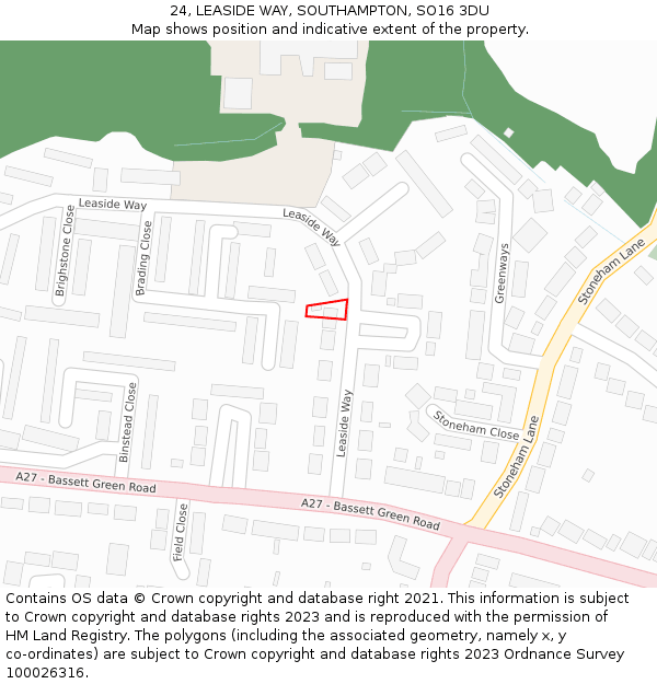 24, LEASIDE WAY, SOUTHAMPTON, SO16 3DU: Location map and indicative extent of plot