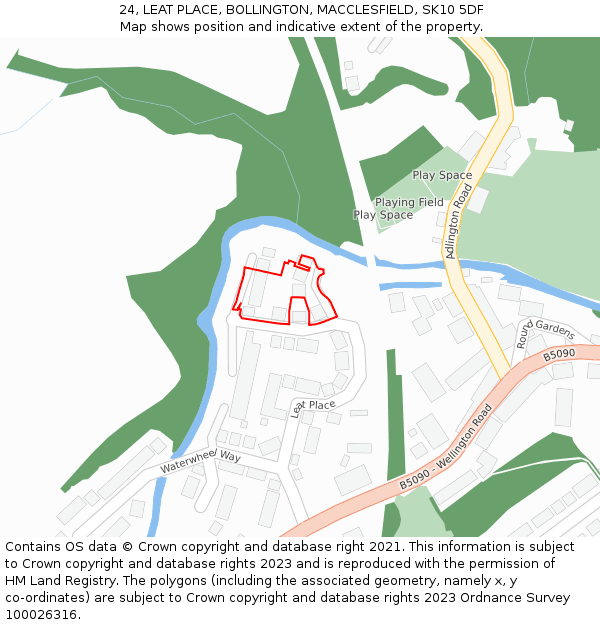 24, LEAT PLACE, BOLLINGTON, MACCLESFIELD, SK10 5DF: Location map and indicative extent of plot