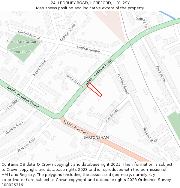 24, LEDBURY ROAD, HEREFORD, HR1 2SY: Location map and indicative extent of plot