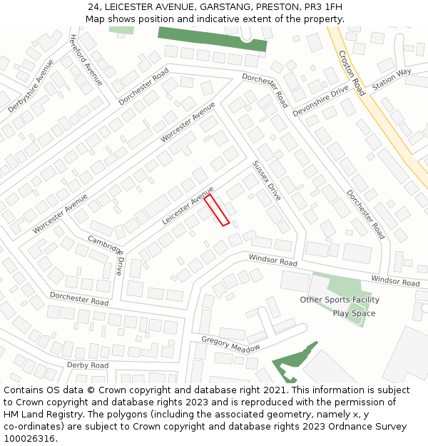 24, LEICESTER AVENUE, GARSTANG, PRESTON, PR3 1FH: Location map and indicative extent of plot