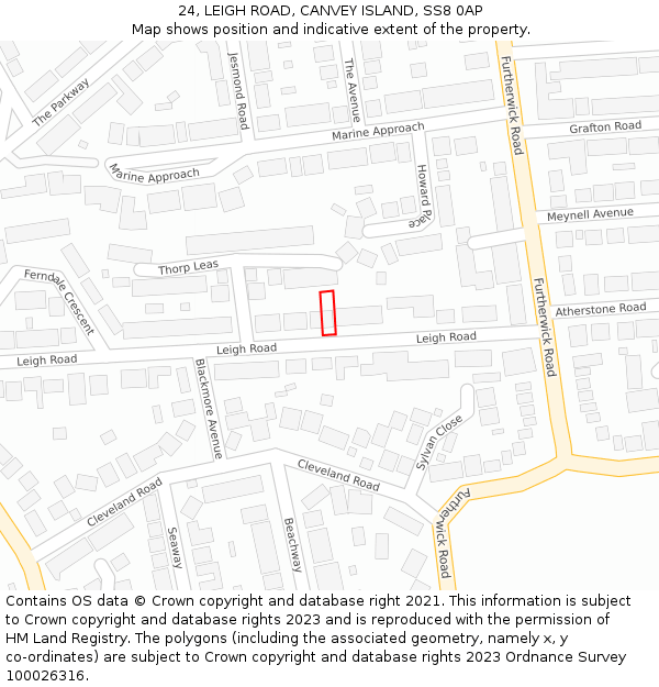 24, LEIGH ROAD, CANVEY ISLAND, SS8 0AP: Location map and indicative extent of plot