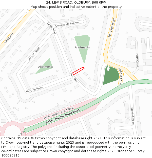 24, LEWIS ROAD, OLDBURY, B68 0PW: Location map and indicative extent of plot