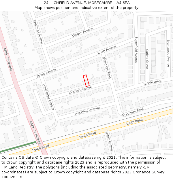 24, LICHFIELD AVENUE, MORECAMBE, LA4 6EA: Location map and indicative extent of plot