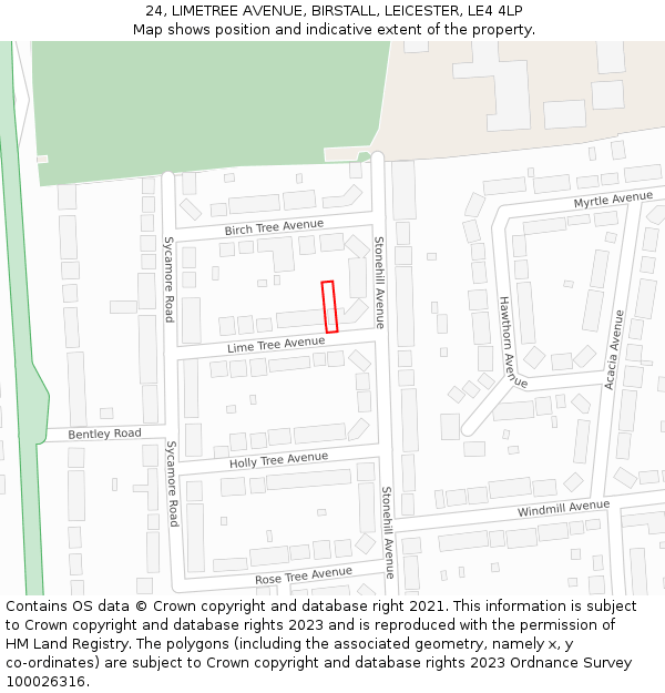 24, LIMETREE AVENUE, BIRSTALL, LEICESTER, LE4 4LP: Location map and indicative extent of plot