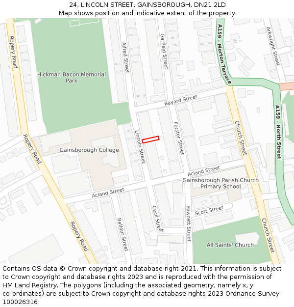 24, LINCOLN STREET, GAINSBOROUGH, DN21 2LD: Location map and indicative extent of plot