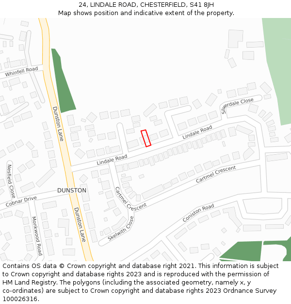 24, LINDALE ROAD, CHESTERFIELD, S41 8JH: Location map and indicative extent of plot