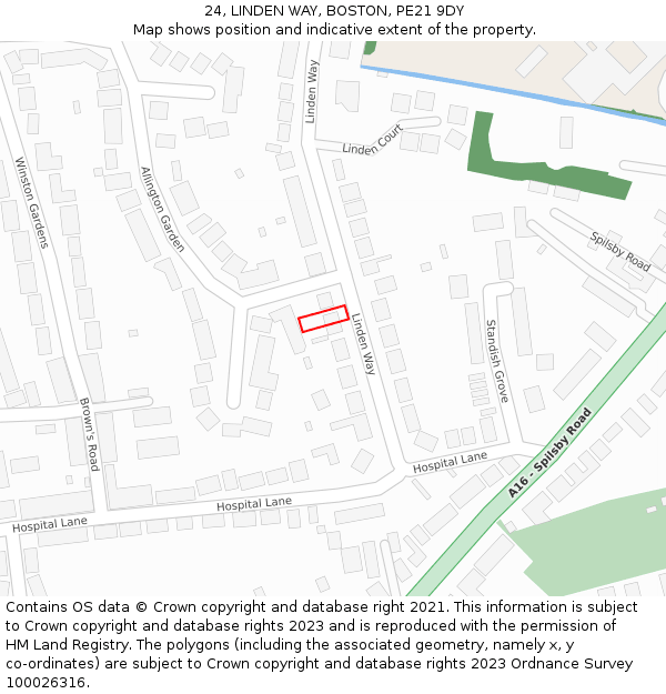 24, LINDEN WAY, BOSTON, PE21 9DY: Location map and indicative extent of plot