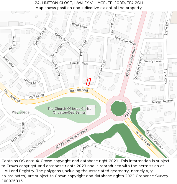 24, LINETON CLOSE, LAWLEY VILLAGE, TELFORD, TF4 2SH: Location map and indicative extent of plot