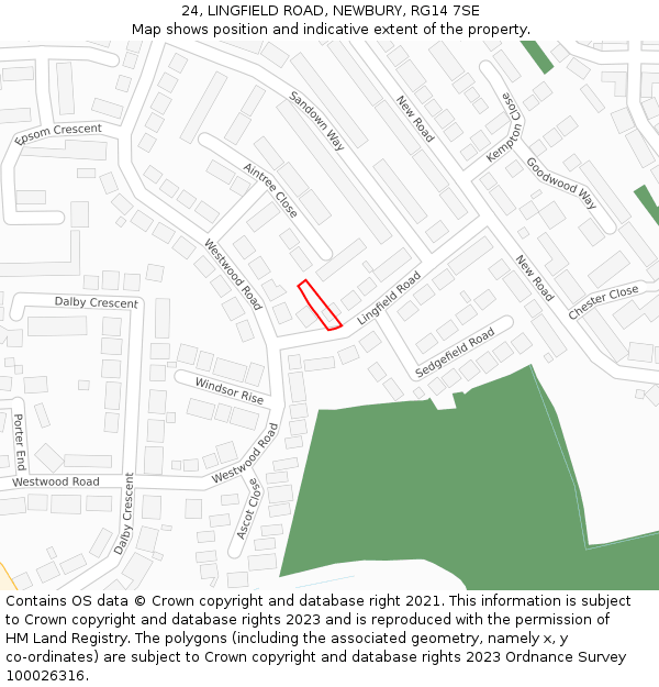 24, LINGFIELD ROAD, NEWBURY, RG14 7SE: Location map and indicative extent of plot