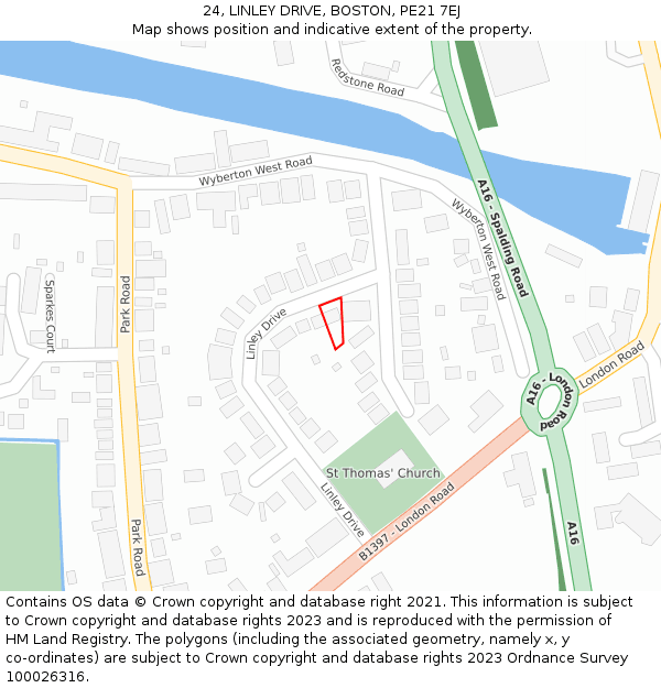 24, LINLEY DRIVE, BOSTON, PE21 7EJ: Location map and indicative extent of plot