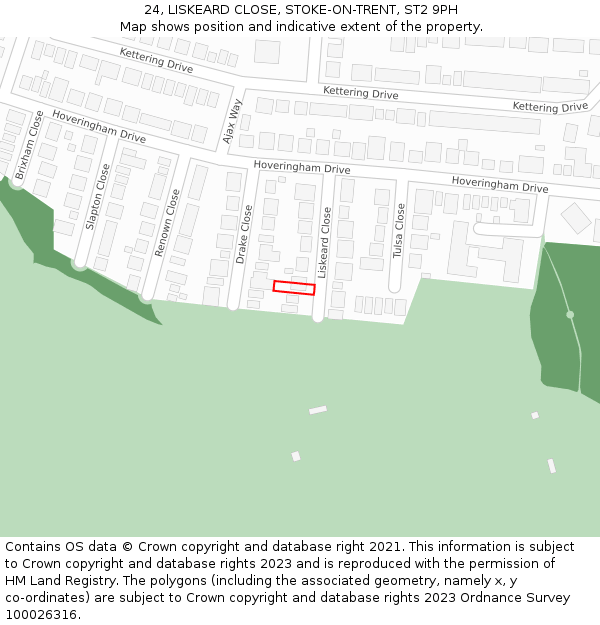 24, LISKEARD CLOSE, STOKE-ON-TRENT, ST2 9PH: Location map and indicative extent of plot