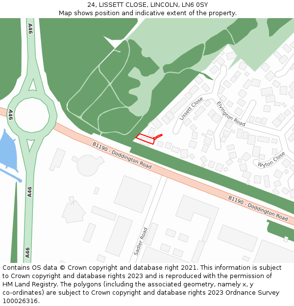 24, LISSETT CLOSE, LINCOLN, LN6 0SY: Location map and indicative extent of plot