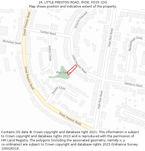 24, LITTLE PRESTON ROAD, RYDE, PO33 1DG: Location map and indicative extent of plot