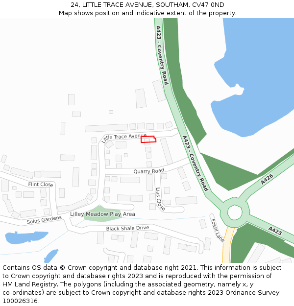 24, LITTLE TRACE AVENUE, SOUTHAM, CV47 0ND: Location map and indicative extent of plot