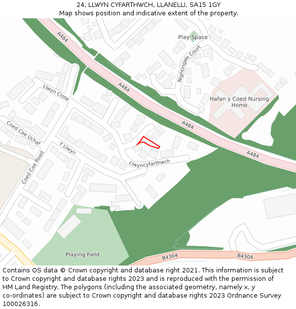 24, LLWYN CYFARTHWCH, LLANELLI, SA15 1GY: Location map and indicative extent of plot