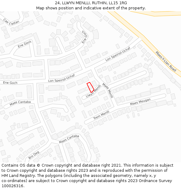 24, LLWYN MENLLI, RUTHIN, LL15 1RG: Location map and indicative extent of plot