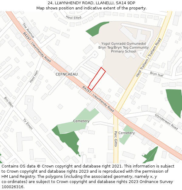24, LLWYNHENDY ROAD, LLANELLI, SA14 9DP: Location map and indicative extent of plot