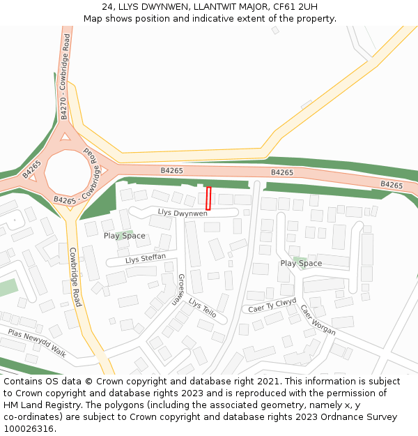 24, LLYS DWYNWEN, LLANTWIT MAJOR, CF61 2UH: Location map and indicative extent of plot