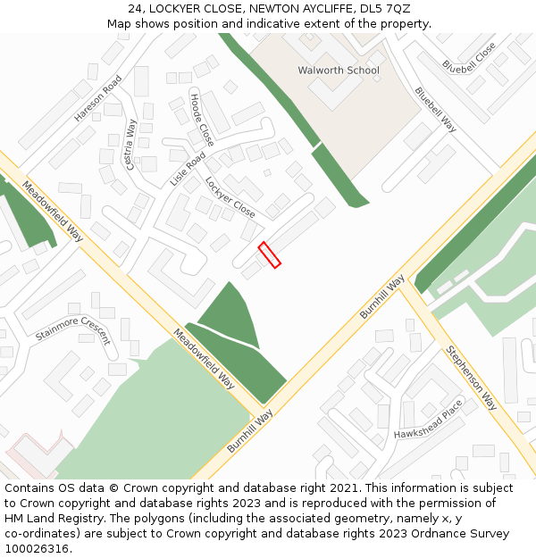 24, LOCKYER CLOSE, NEWTON AYCLIFFE, DL5 7QZ: Location map and indicative extent of plot