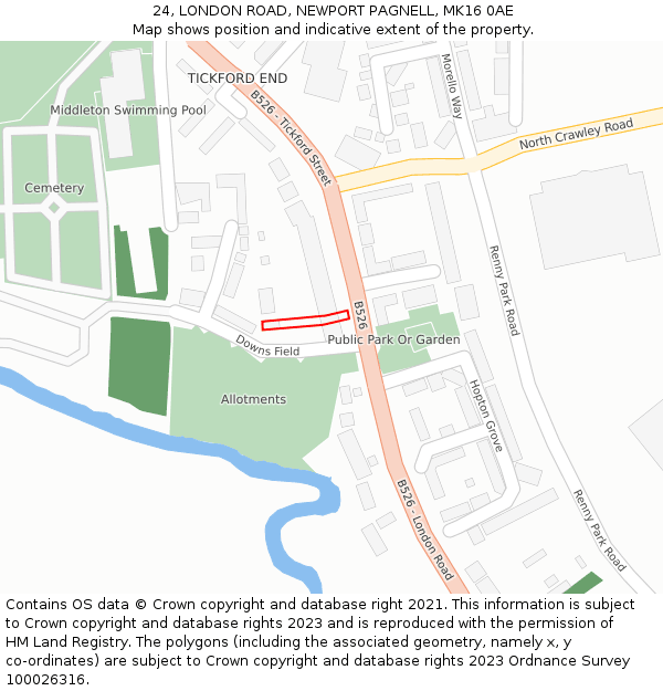 24, LONDON ROAD, NEWPORT PAGNELL, MK16 0AE: Location map and indicative extent of plot