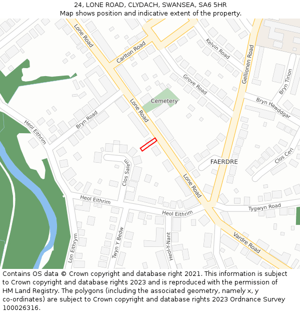 24, LONE ROAD, CLYDACH, SWANSEA, SA6 5HR: Location map and indicative extent of plot