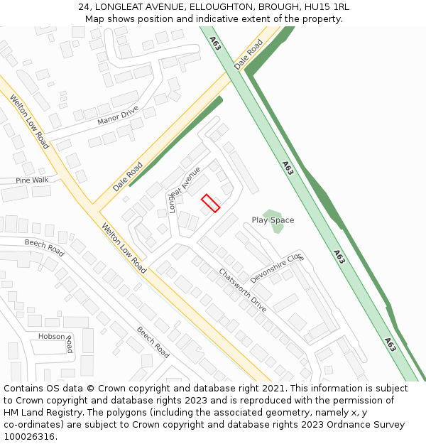 24, LONGLEAT AVENUE, ELLOUGHTON, BROUGH, HU15 1RL: Location map and indicative extent of plot