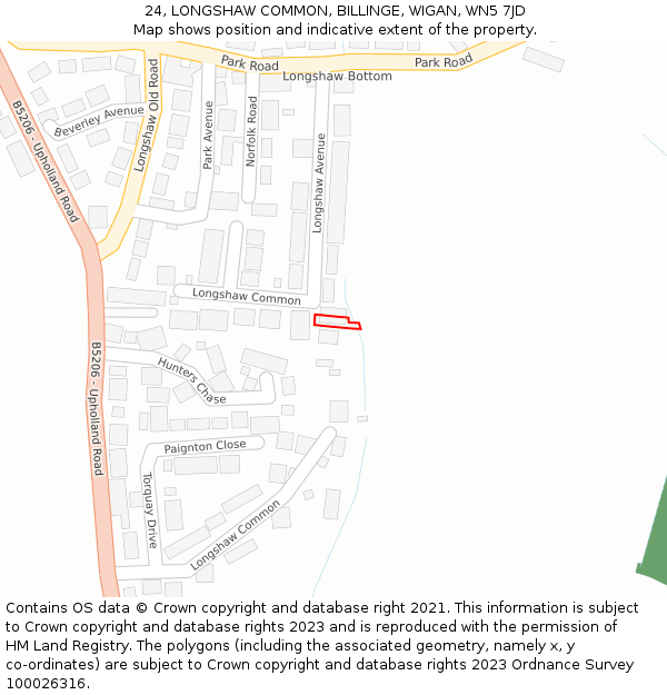 24, LONGSHAW COMMON, BILLINGE, WIGAN, WN5 7JD: Location map and indicative extent of plot